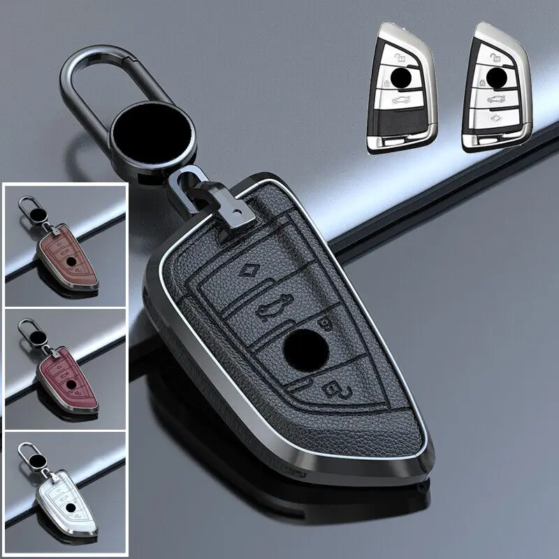 

Zinc Alloy Leather Car Smart Remote Key Fob Case Cover With Keychain For BMW X1 X2 X3 X4 X5 X6 X7 1 2 3 4 5 6 7 8 M5 X5M X6M