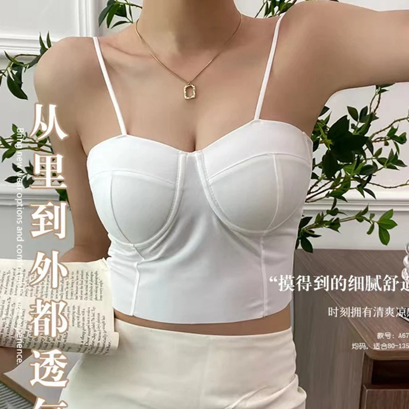 

Sexy Ice Silk Bras Comfortable Tube Lingerie Wire Free Underwear Women Summer Crop Top Built-in Bra Pad Bralette for Small Chest