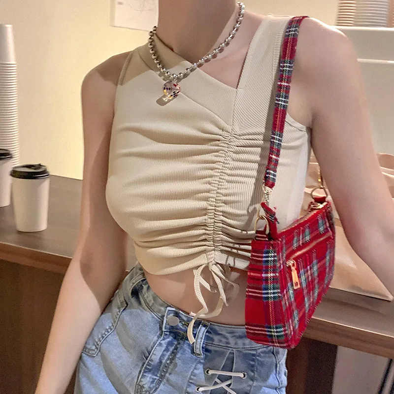 2021 Irregular Neckline Drawstring Sleeveless Top Short Navel Bare Casual Camisole Women's Wrinkle Bandage Summer Streetwear
2021 Irregular Neckline Drawstring Sleeveless Top Short Navel Bare Casual Camisole Women's Wrinkle Bandage Summer Streetwear