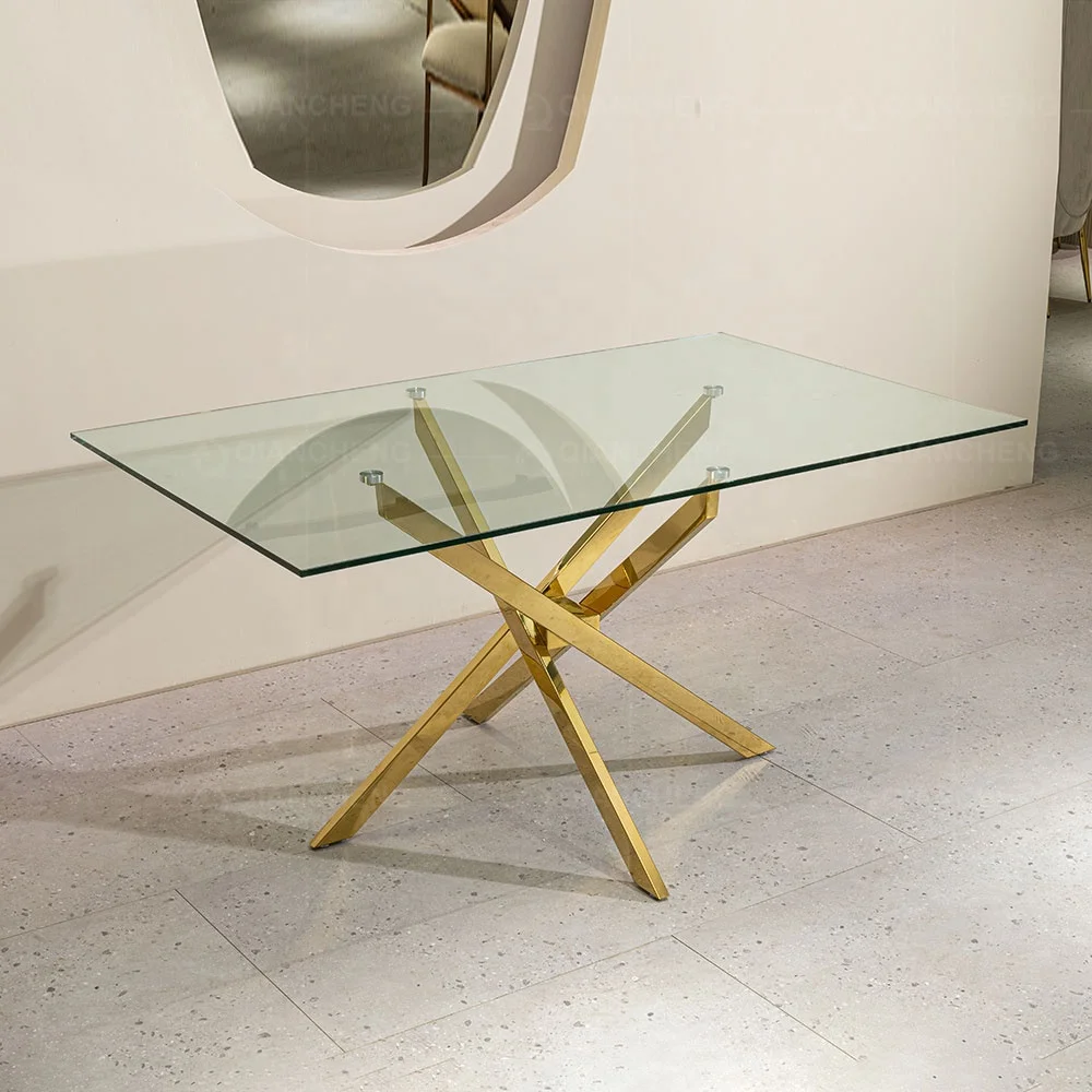 Double Layer Glass Top Metal Frame Dining Table Gold Stainless Steel Modern Dining Room Table
Double Layer Glass Top Metal Frame Dining Table Gold Stainless Steel Modern Dining Room Table