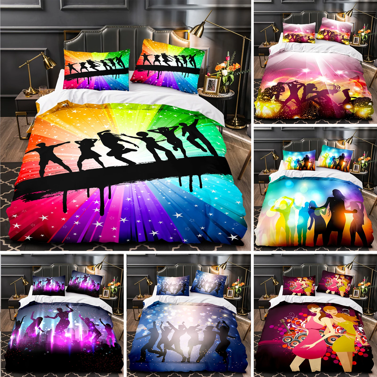 Dance Duvet Cover Microfiber Crowd Carnival Dancing Twin Bedding Set Rainbow Striped Stars Youth Vitality Theme King Quilt Cover
Dance Duvet Cover Microfiber Crowd Carnival Dancing Twin Bedding Set Rainbow Striped Stars Youth Vitality Theme King Quilt Cover