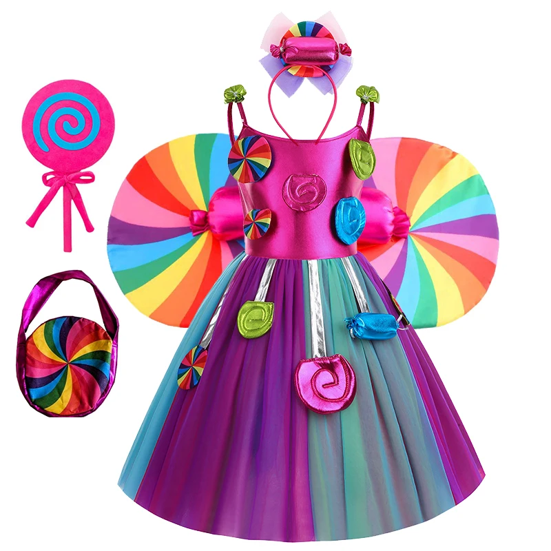 Purim Girl's Rainbow Candy Costume Kids Cosplay Lollipop Print Princess Dresses With Lollipop Wand Birthday Party Clothes 2-10Y
Purim Girl's Rainbow Candy Costume Kids Cosplay Lollipop Print Princess Dresses With Lollipop Wand Birthday Party Clothes 2-10Y