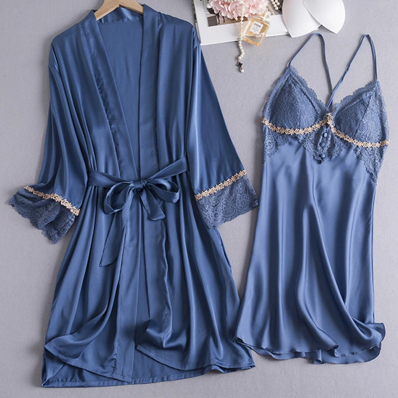 Women 2PCS Robe Set Nightgown Sexy Patchwork Lace Nightdress Bathrobe Gown Spring Summer Loose Satin Home Dress Lounge Wear
Women 2PCS Robe Set Nightgown Sexy Patchwork Lace Nightdress Bathrobe Gown Spring Summer Loose Satin Home Dress Lounge Wear