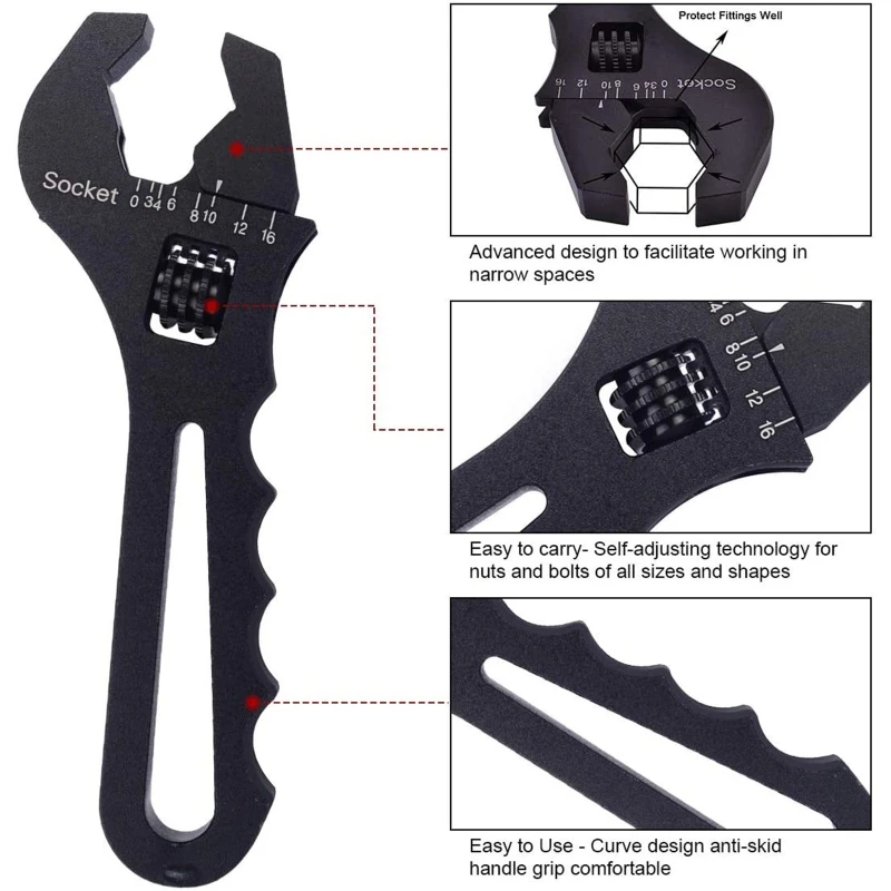AN Hose Fitting Adjustable Wrench Spanner Lightweight Aluminum 3AN-16AN 3 Colors
AN Hose Fitting Adjustable Wrench Spanner Lightweight Aluminum 3AN-16AN 3 Colors