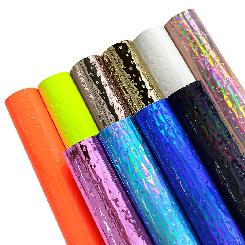 Holographic Solid Color Small Star Design Emboss Pattern Artificial Embossing Leather for Making Earring Book Cover Gift Cover
Holographic Solid Color Small Star Design Emboss Pattern Artificial Embossing Leather for Making Earring Book Cover Gift Cover