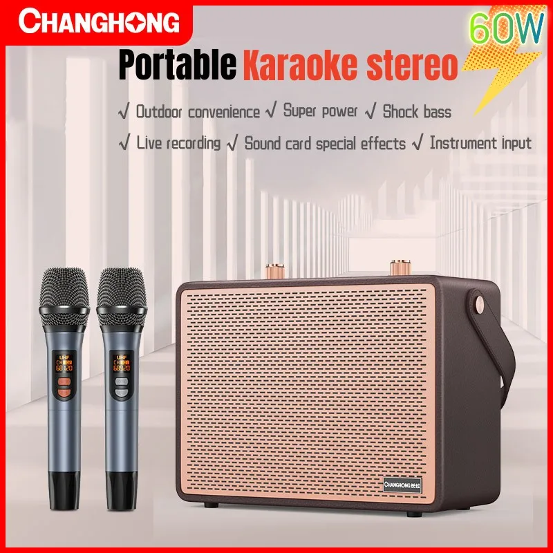

60W High-power Portable Bluetooth Audio Outdoor High-volume Wireless Dual Microphone Home K-song HIFI 3D Stereo Surround Speaker