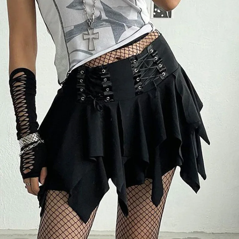Summer Sexy Slim Fashion Club Gothic Solid Color Bandage Black Casual Mini Skirt Women Asymmetrical Skirts Girl Punk Skirt
Summer Sexy Slim Fashion Club Gothic Solid Color Bandage Black Casual Mini Skirt Women Asymmetrical Skirts Girl Punk Skirt
