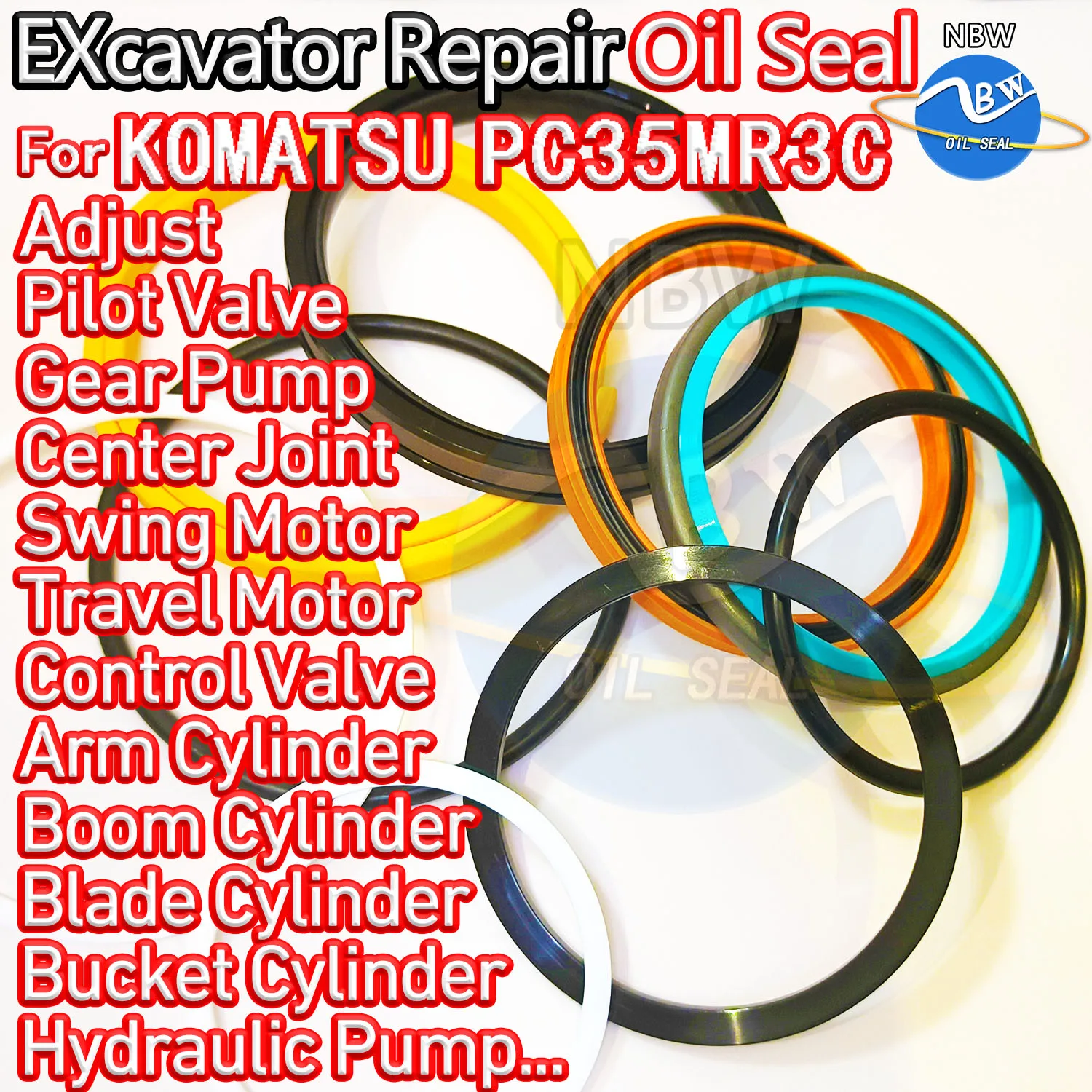 

For KOMATSU PC35MR3C Excavator Oil Seal Kit High Quality Repair Adjust Swing Gear Center Joint Gasket Nitrile Pilot Valve NBR