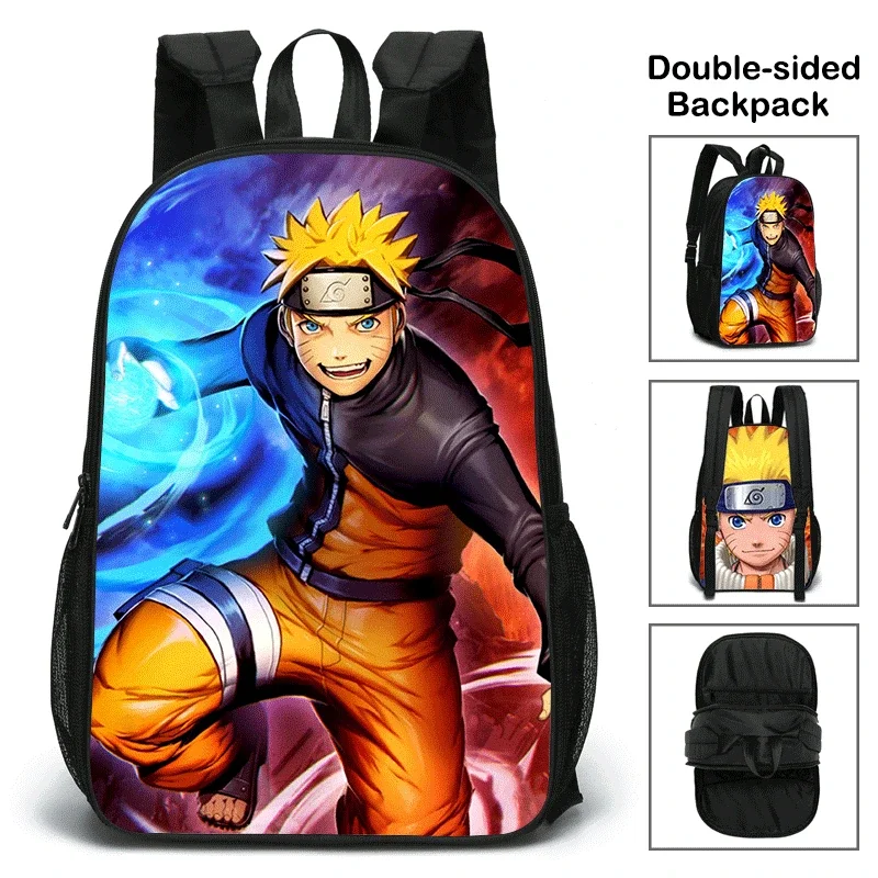 

Двухсторонний школьный ранец Bandai для мальчиков и девочек, рюкзак с 3D принтом Наруто, сумка на плечо с молнией для осветления