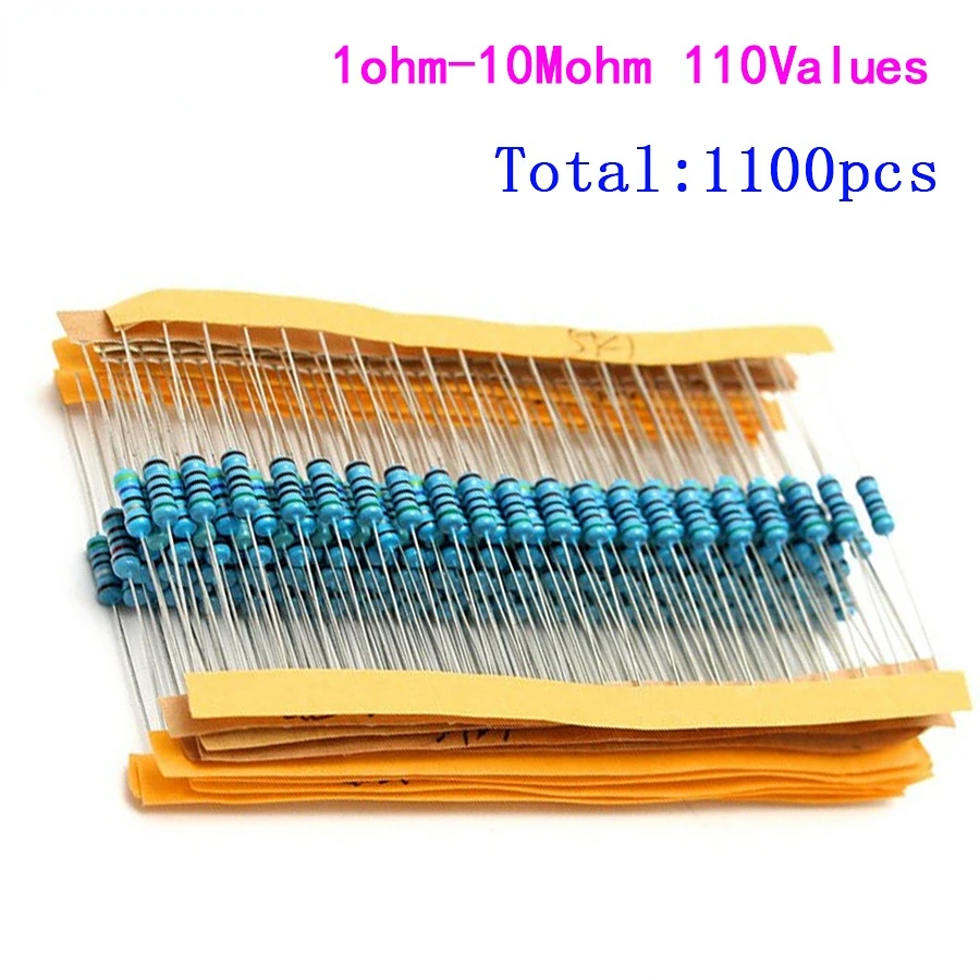 1100pcs/lot 1/2W Metal Film Resistor Assorted Kit 1R/2.2R/3.3R/4.7R/100R/100K/470K/10M/1M/2M Ohms Metal Film Resistors Set
1100pcs/lot 1/2W Metal Film Resistor Assorted Kit 1R/2.2R/3.3R/4.7R/100R/100K/470K/10M/1M/2M Ohms Metal Film Resistors Set