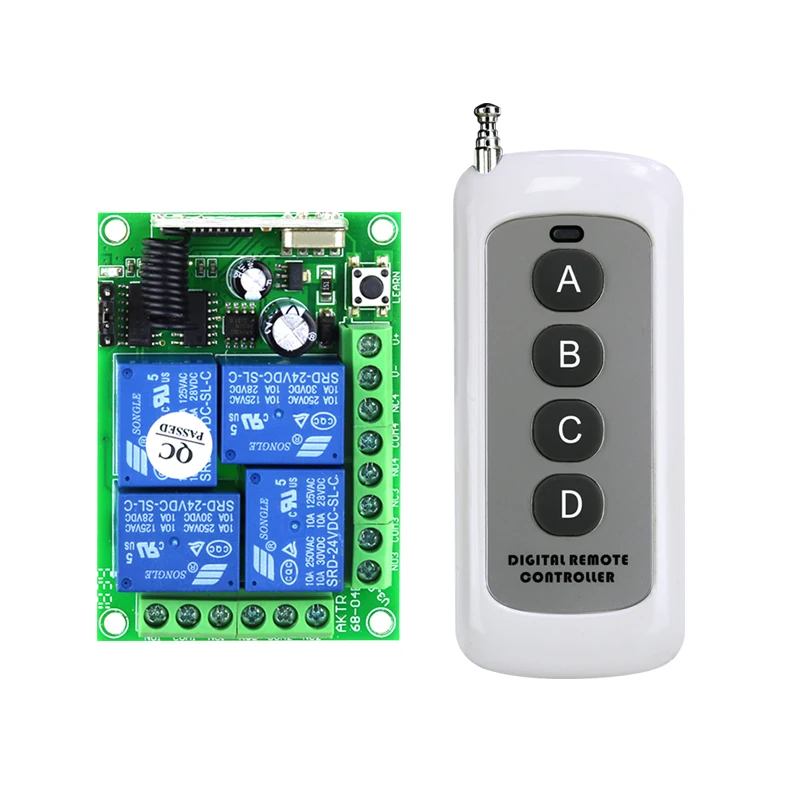 DC 12V 10A 4CH Remote Control Switches Receiver Transmitters Electric door/motorcycle/light 433mhz
DC 12V 10A 4CH Remote Control Switches Receiver Transmitters Electric door/motorcycle/light 433mhz
