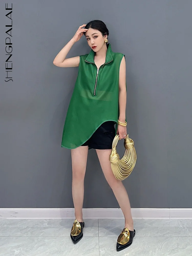 SHENGPALAE Fashion Women Chiffon Shirt Stand Collar Zipper Sleeveless Irregular Solid Color Sunscreen Top Summer 2023 New 5R4383
SHENGPALAE Fashion Women Chiffon Shirt Stand Collar Zipper Sleeveless Irregular Solid Color Sunscreen Top Summer 2023 New 5R4383