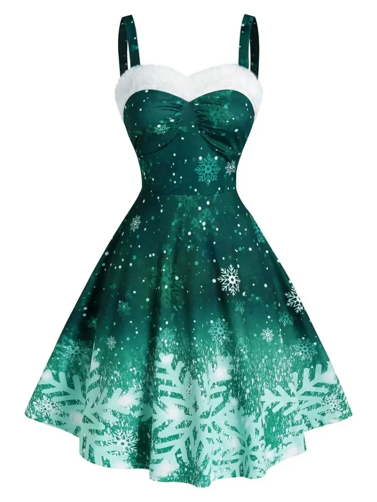 

S-3xl For Women Vintage Christmas Dresses Ombre Color Snowflake Print Off Shoulder Party Dress