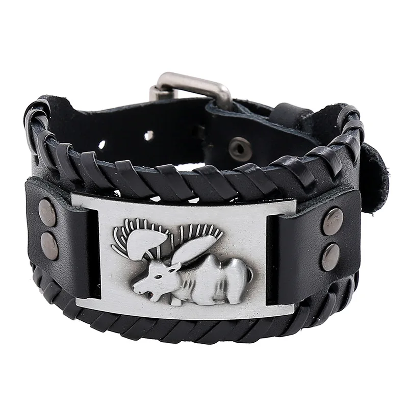 

Vintage punk Wide Leather Bracelet Men's Viking rabbit Bracelet Jewelry Accessories Party Gifts