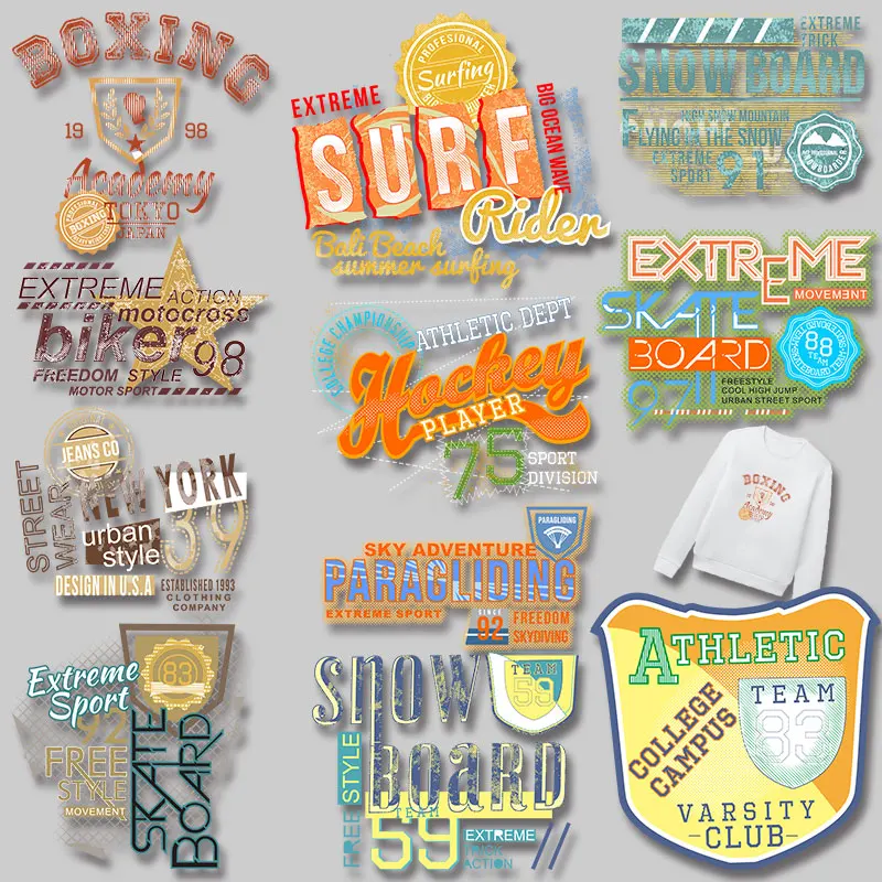 Extreme sports related text and badges applique for cloth Heat Vinyl Ironing Stickers Decor Washable easy to use diy craft
Extreme sports related text and badges applique for cloth Heat Vinyl Ironing Stickers Decor Washable easy to use diy craft