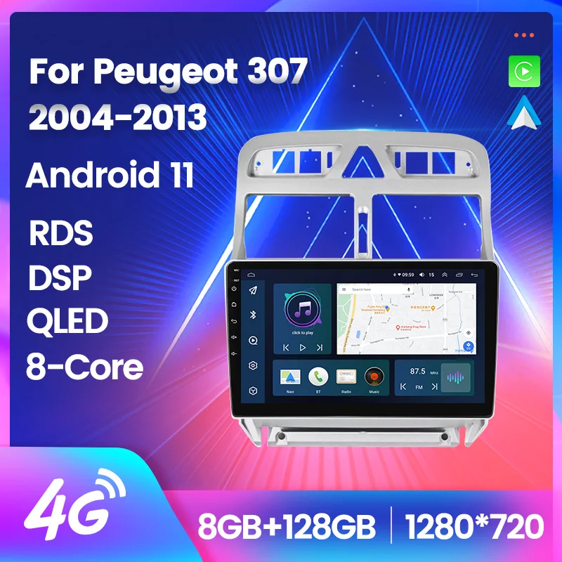 

2din 8G RAM 128G ROM Android 12 Car Multimedia Player for Peugeot 307 307CC 307SW 2002-2013 Carplay 4G Navigation GPS Auto Radio