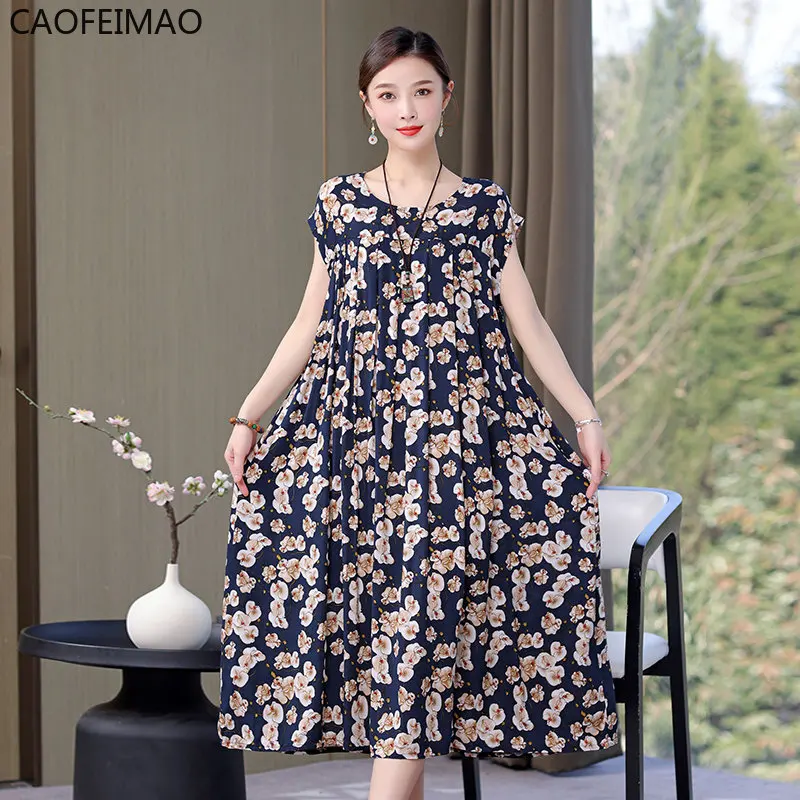 Caofeimao New Hot Fashion Arrival Casual 2023 Summer Dress for Women Print Loose O-Neck Cotton Women Clothing Dresses Plus Size 
Caofeimao New Hot Fashion Arrival Casual 2023 Summer Dress for Women Print Loose O-Neck Cotton Women Clothing Dresses Plus Size