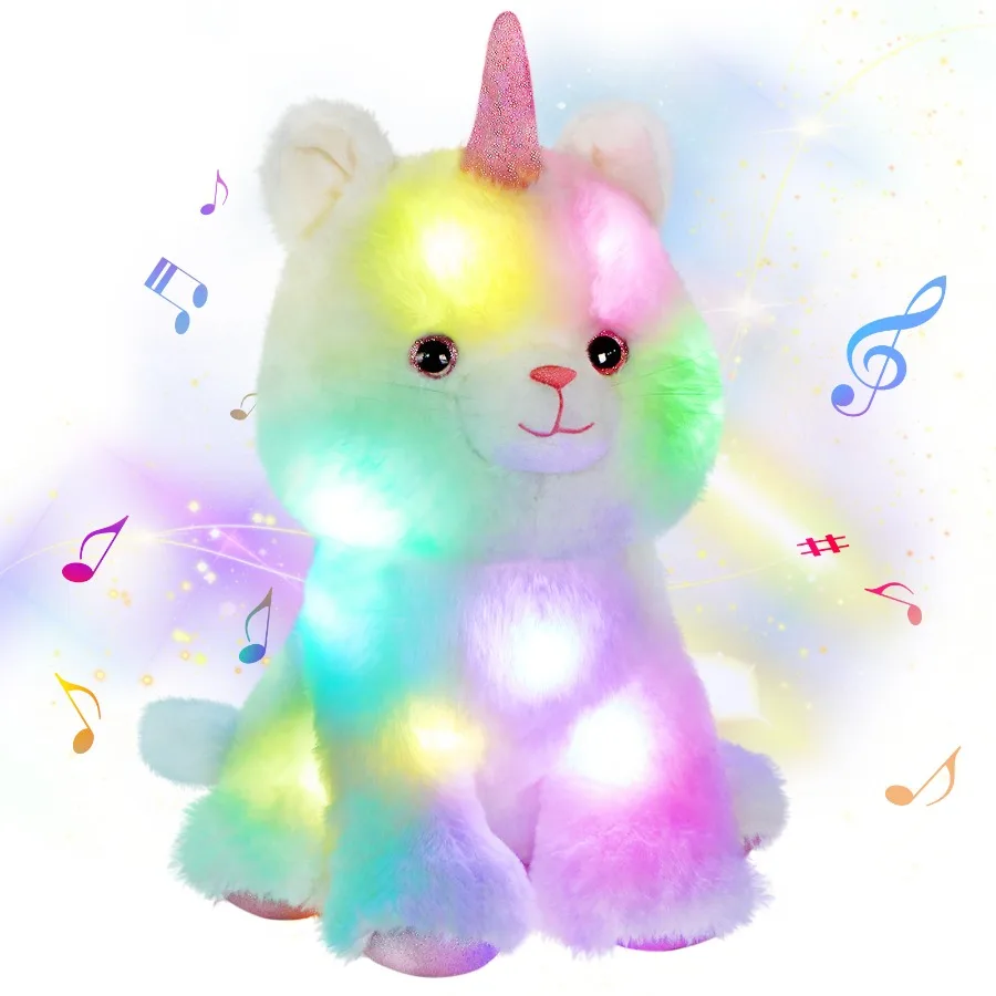 

32cm White LED Musical Angel Cat Singing Stuffed Animal Glow Light Up Cute Plush Toy Doll Gifts for Girls Decors Birthdays Kids