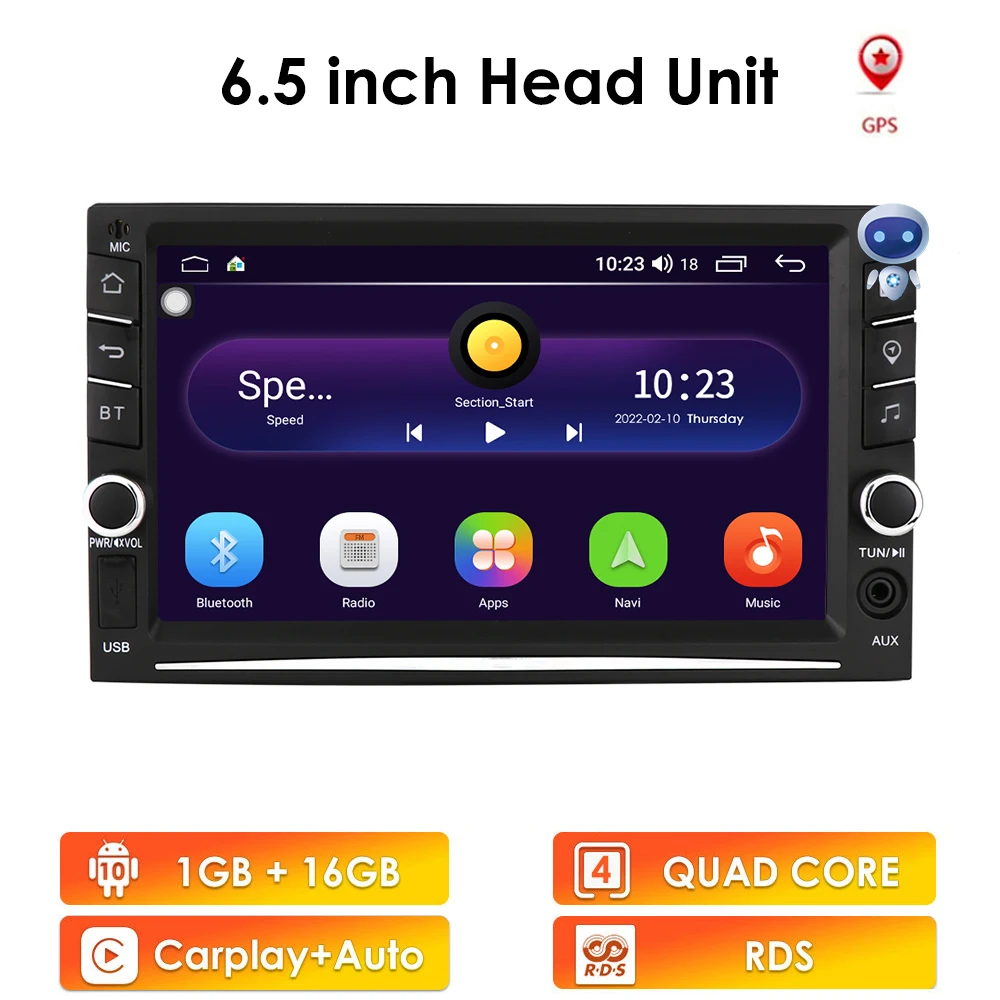 

6,5 дюймовый двойной 2Din сенсорный экран Android 10 Поддержка Apple Carplay Автомобильная Gps-навигация Mp5 плеер FM RDS Bluetooth рулевое колесо