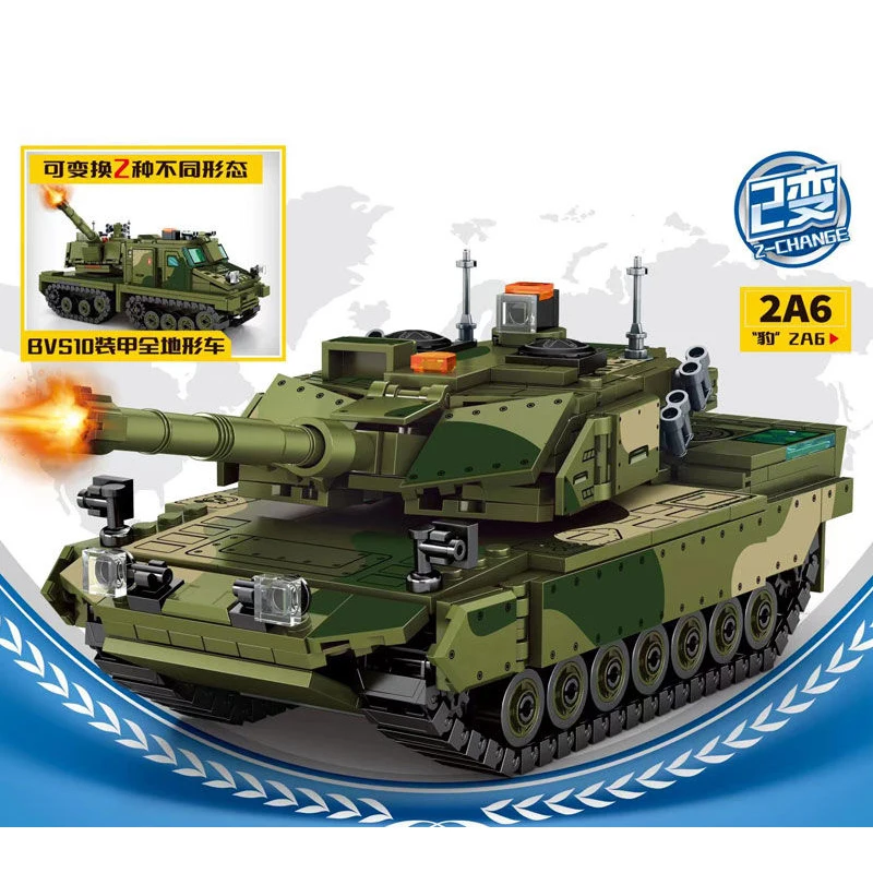 WW2 Military Model 2-in-1 Leopard2A6 Tank BvS10 Armored All Terrain Vehicle Building Blocks Bricks Toys Gifts
WW2 Military Model 2-in-1 Leopard2A6 Tank BvS10 Armored All Terrain Vehicle Building Blocks Bricks Toys Gifts