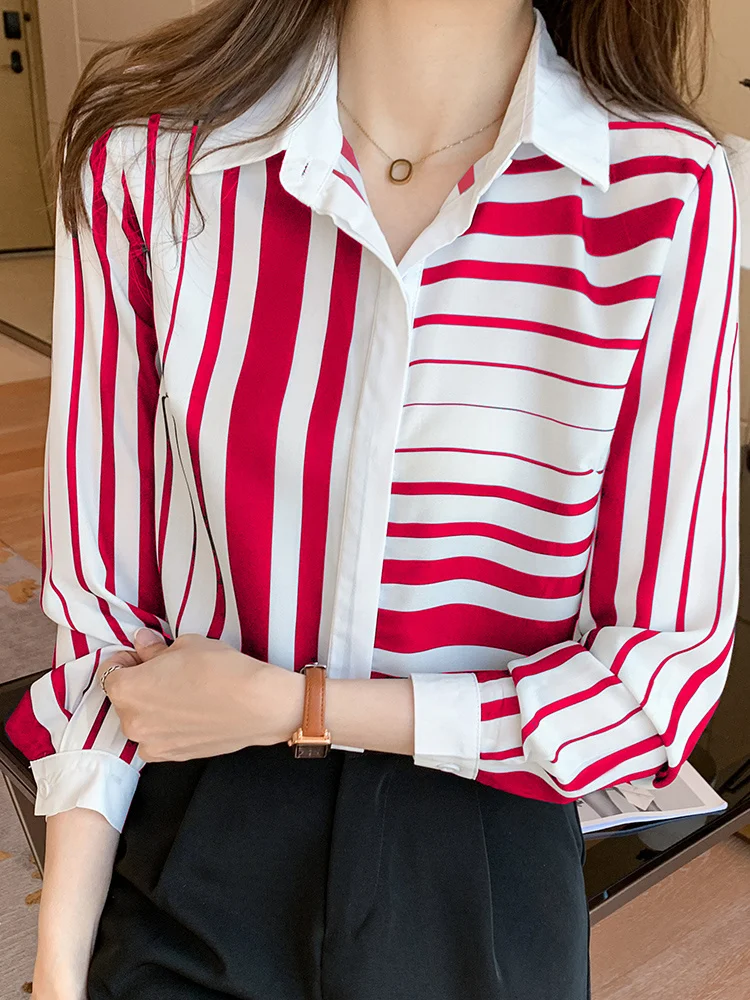 Irregular Striped Button Up Shirts Office Ladies Long Sleeve Turn-Down Formal Blouse 2023 Spring New Chiffon Shirts Tops
Irregular Striped Button Up Shirts Office Ladies Long Sleeve Turn-Down Formal Blouse 2023 Spring New Chiffon Shirts Tops