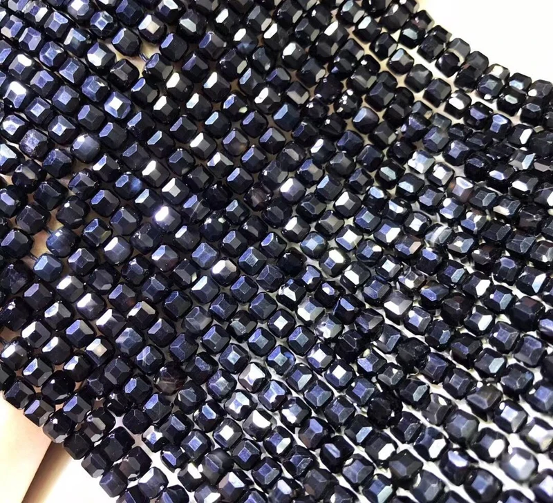 

Natural Black Agate Faceted Cube Beads for Jewelry Needlework Supplies Square Shape Stone Bead for Making Bracelet