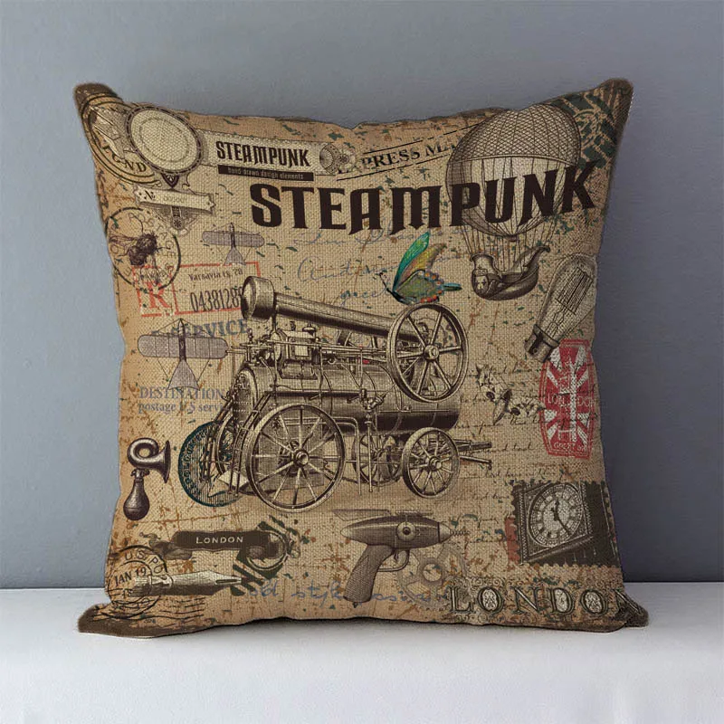 

Steam Punk Cushion Cover 45*45cm Home Decorative Pillowcase Throw Pillow Covers For Sofa Bed Seat Back Cushions Flax Linen QX J6