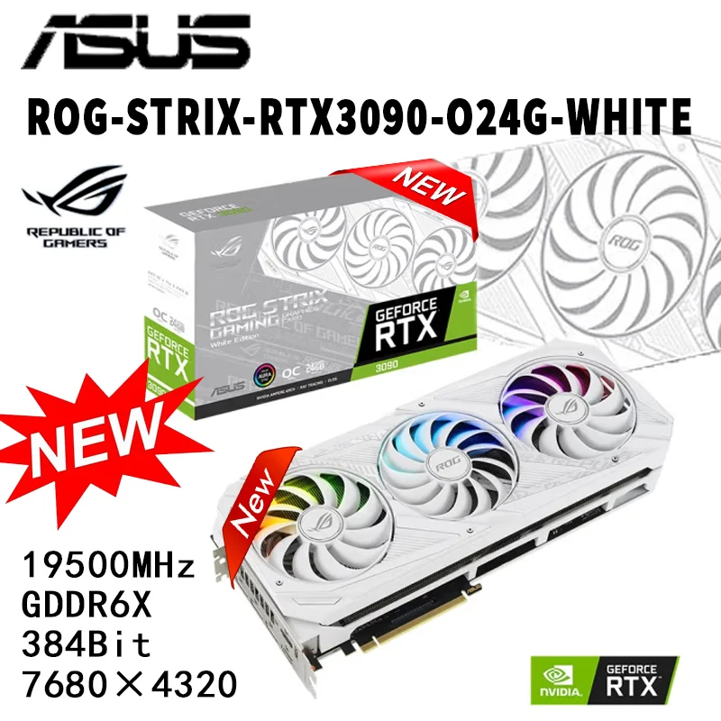 Видеокарта ASUS Geforce Rog Strix RTX 3090 белая, игровая GDDR6X GPU 24 ГБ 19500 МГц бит, видеокарта Новинка Графическая карта 3090 Office Gaming для настольных ПК
Видеокарта ASUS Geforce Rog Strix RTX 3090 белая, игровая GDDR6X GPU 24 ГБ 19500 МГц бит, видеокарта Новинка Графическая карта 3090 Office Gaming для настольных ПК