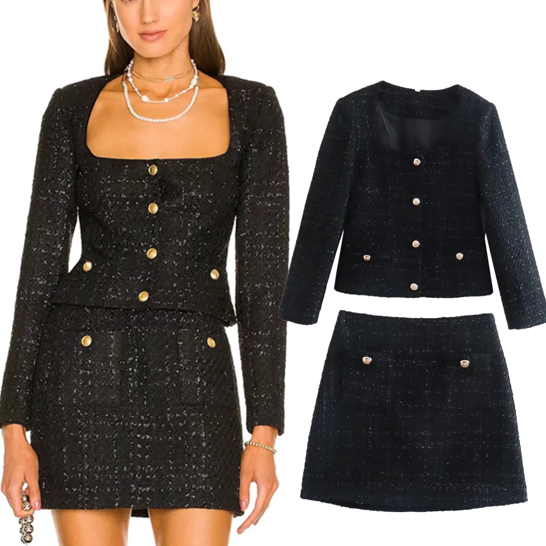 Dave&Di High Wasit Sexy Mini Skirts French Style Vintage Shine Texture Square Collar Single Breasted Short Jacket Sets
Dave&Di High Wasit Sexy Mini Skirts French Style Vintage Shine Texture Square Collar Single Breasted Short Jacket Sets