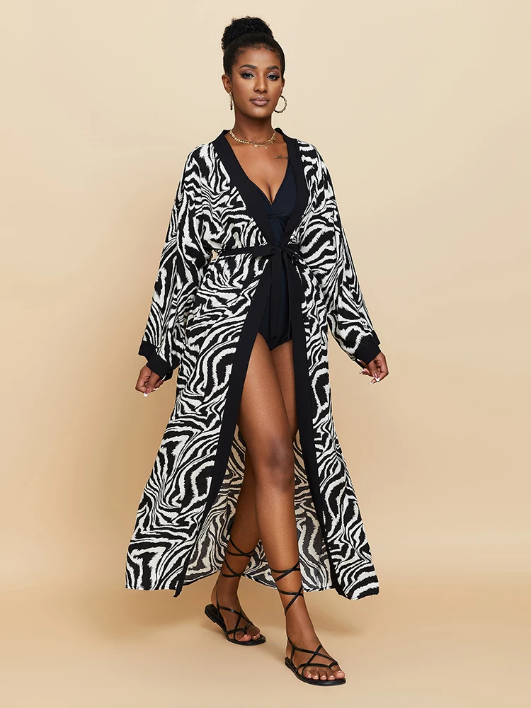 Kimono Beach Cover-ups Rayon Print Zebra-stripe Kaftan Pareos Tunic For Beach Beachwear Black Belt Front Open Long Women Dress
Kimono Beach Cover-ups Rayon Print Zebra-stripe Kaftan Pareos Tunic For Beach Beachwear Black Belt Front Open Long Women Dress