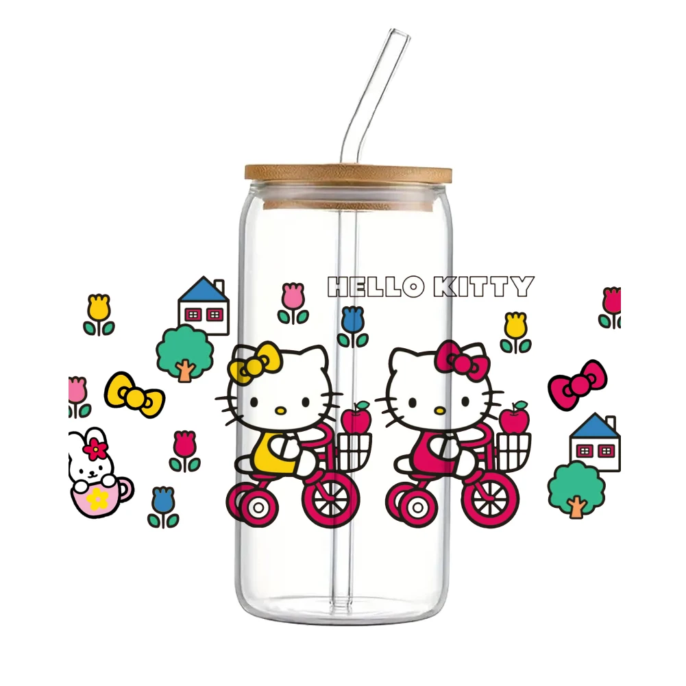 Водостойкая наклейка Hello Kitty Sanrio 11*24 см 16 унций УФ DTF для стеклянной чашки