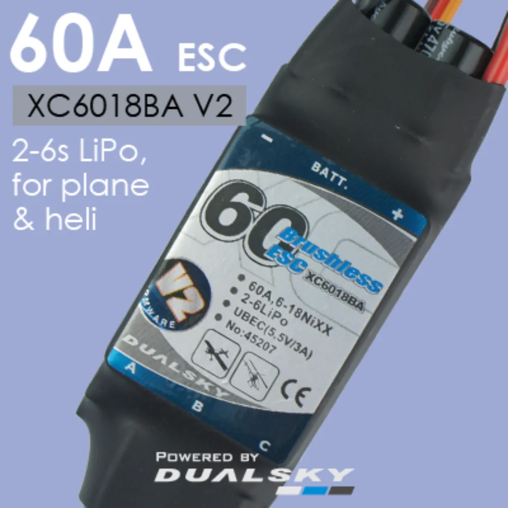

DUALSKY XC6018BA V2 Aircraft Model Fixed Wing 60A ESC Suport 2-6S LiPo 6-18S NiXX Battery for Plane Helicopters