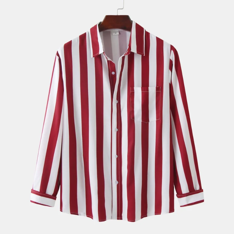 Spring and Summer New European and American Fashion Striped Lapel Shirt Men's Casual Slim Long-sleeved Single-breasted Top Tide
Spring and Summer New European and American Fashion Striped Lapel Shirt Men's Casual Slim Long-sleeved Single-breasted Top Tide