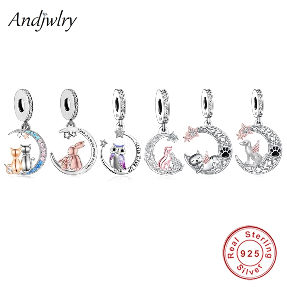 Fit Bracelet Animals On The Moon & Star Silver 925 Original Couple Cats, Dogs, Rabbits, Owl Dangle Charm Bangle Jewelry Berloque 
Fit Bracelet Animals On The Moon & Star Silver 925 Original Couple Cats, Dogs, Rabbits, Owl Dangle Charm Bangle Jewelry Berloque