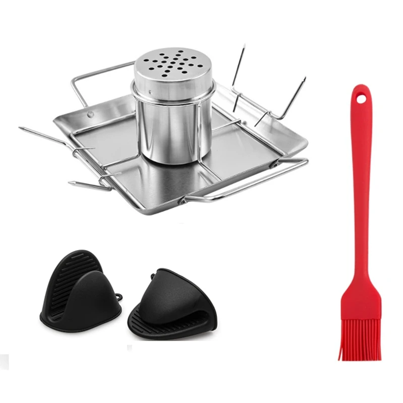 Beer Can Chicken Holder Roasting Pan,4 Vegetable Spikes,BBQ Tools,Reusable With Mitts&Oil Brush,For BBQ Smoked Ovens,Etc
Beer Can Chicken Holder Roasting Pan,4 Vegetable Spikes,BBQ Tools,Reusable With Mitts&Oil Brush,For BBQ Smoked Ovens,Etc