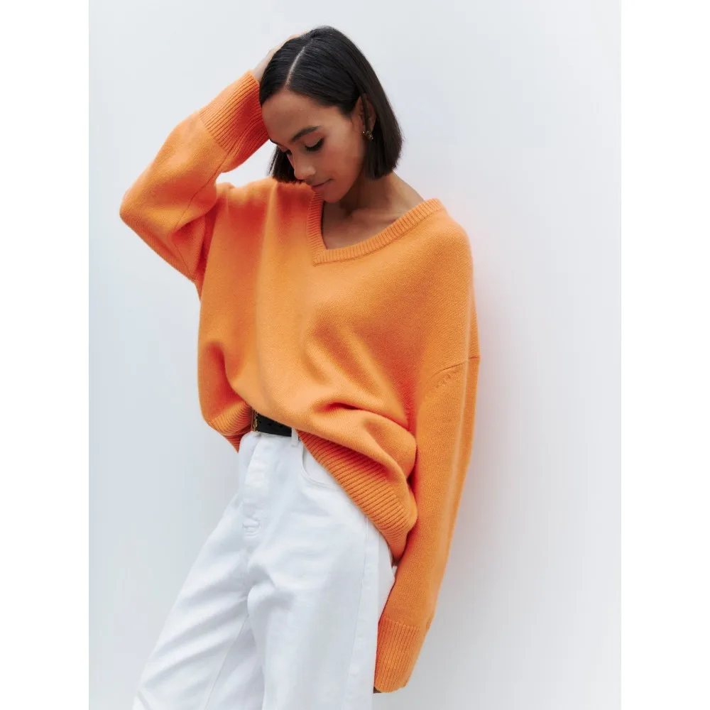 Базовые зимние толстые свитера, женский новый вязаный свитер с V-образным вырезом, Осенний Свободный пуловер с длинным рукавом, повседневные однотонные женские Теплые Топы 
Базовые зимние толстые свитера, женский новый вязаный свитер с V-образным вырезом, Осенний Свободный пуловер с длинным рукавом, повседневные однотонные женские Теплые Топы