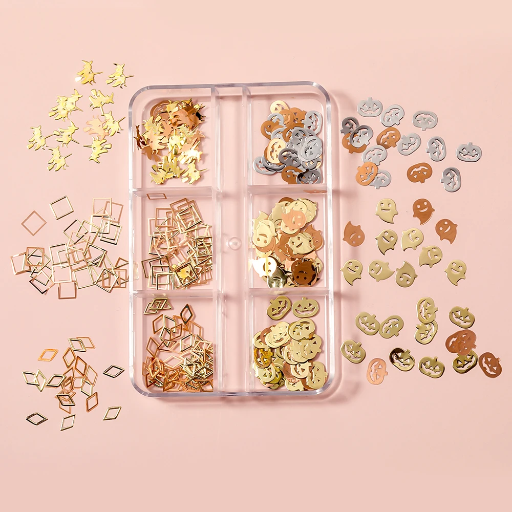 1 Box Halloween Mixed Metallic Gold Pumpkin Witch 3D Pop Irregular Metal Frame DIY Nail Art Decoration Accessories
1 Box Halloween Mixed Metallic Gold Pumpkin Witch 3D Pop Irregular Metal Frame DIY Nail Art Decoration Accessories