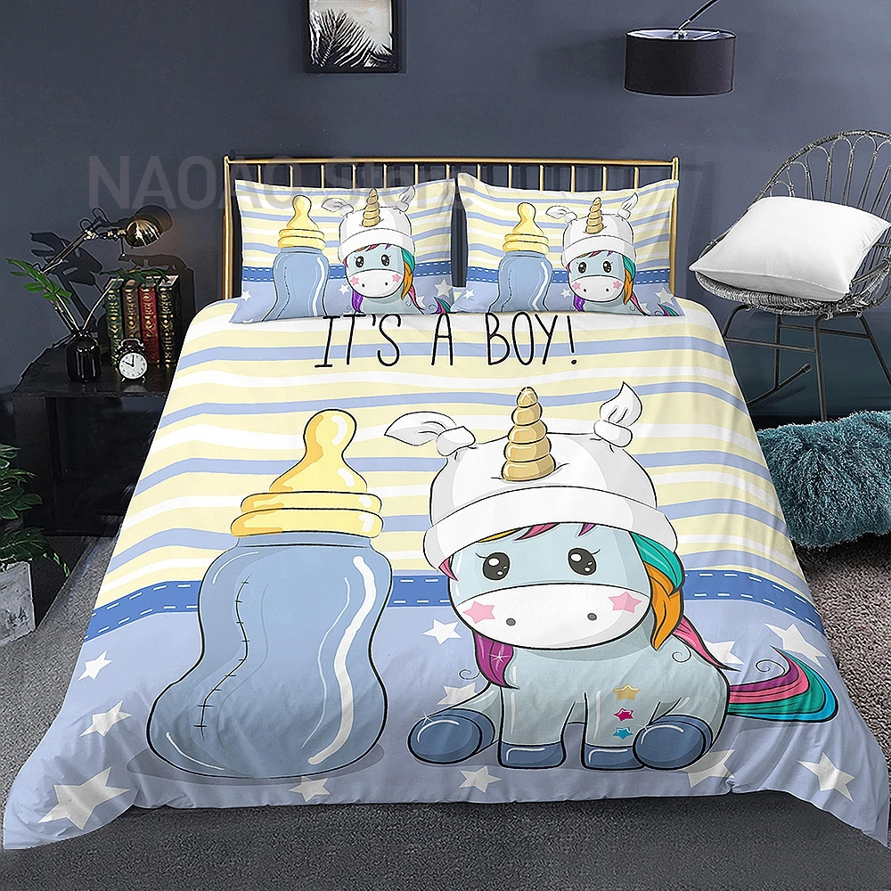 

Cartoon Unicorn Bedding Set for Kids Children Duvet Cover King Queen Size Print Bed Set Cartoon Home Textiles Bedclothes 2/3Pcs