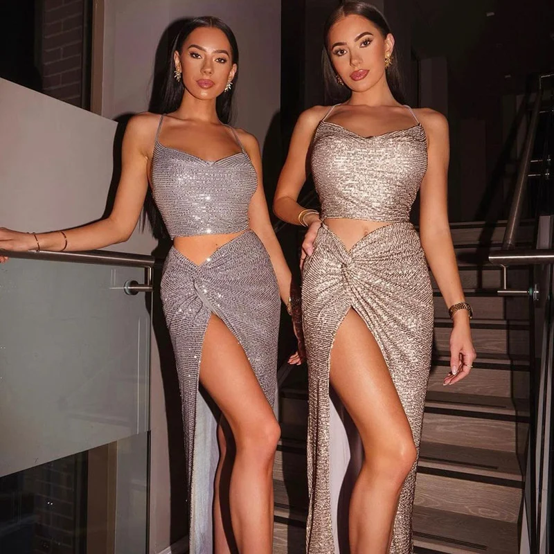Zabrina Bling Glitter Sequins Women 2 Pieces Sets Strap Crop Top Cut Up Ruched Maxi Skirt Set Party Elegant 2022 Summer Clothing
Zabrina Bling Glitter Sequins Women 2 Pieces Sets Strap Crop Top Cut Up Ruched Maxi Skirt Set Party Elegant 2022 Summer Clothing