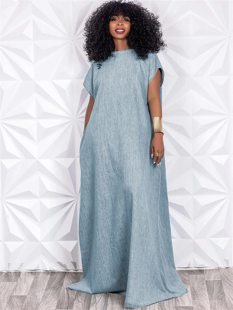 Vintage Denim Long Dresses Women Spring Summer Short Sleeve Straight Loose Casual Dresses Streetwear Backless Maxi Dress Jeans
Vintage Denim Long Dresses Women Spring Summer Short Sleeve Straight Loose Casual Dresses Streetwear Backless Maxi Dress Jeans