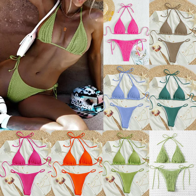 European and American Printed Halter Spaghetti Straps Sexy Bikini Pleated Drawstring Split Swimsuit
European and American Printed Halter Spaghetti Straps Sexy Bikini Pleated Drawstring Split Swimsuit