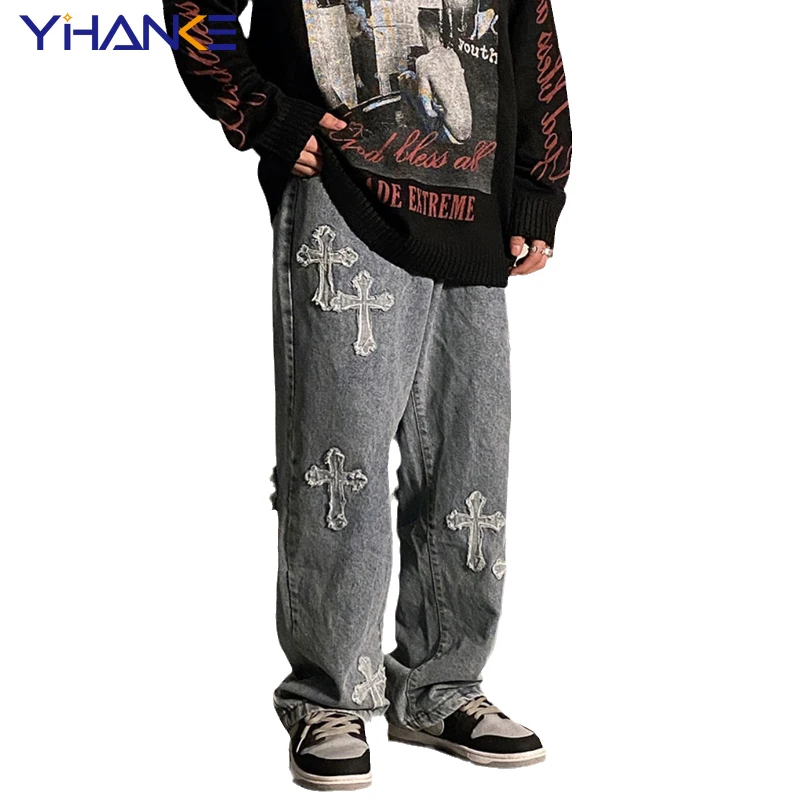 YIHANKE Spring New Cross Graphic Patch Jeans Street Hip Hop Couple Loose Casual Men and Women Trousers Loose Jeans Pantalones
YIHANKE Spring New Cross Graphic Patch Jeans Street Hip Hop Couple Loose Casual Men and Women Trousers Loose Jeans Pantalones