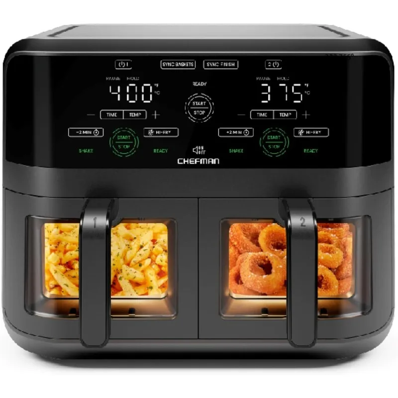 CHEFMAN 6 кварт духовка с двойной корзиной с легким просмотром окон, синхронизированная отделка, высокий фри, автоматическое выключение, 2 независимых 3Qt
CHEFMAN 6 кварт духовка с двойной корзиной с легким просмотром окон, синхронизированная отделка, высокий фри, автоматическое выключение, 2 независимых 3Qt