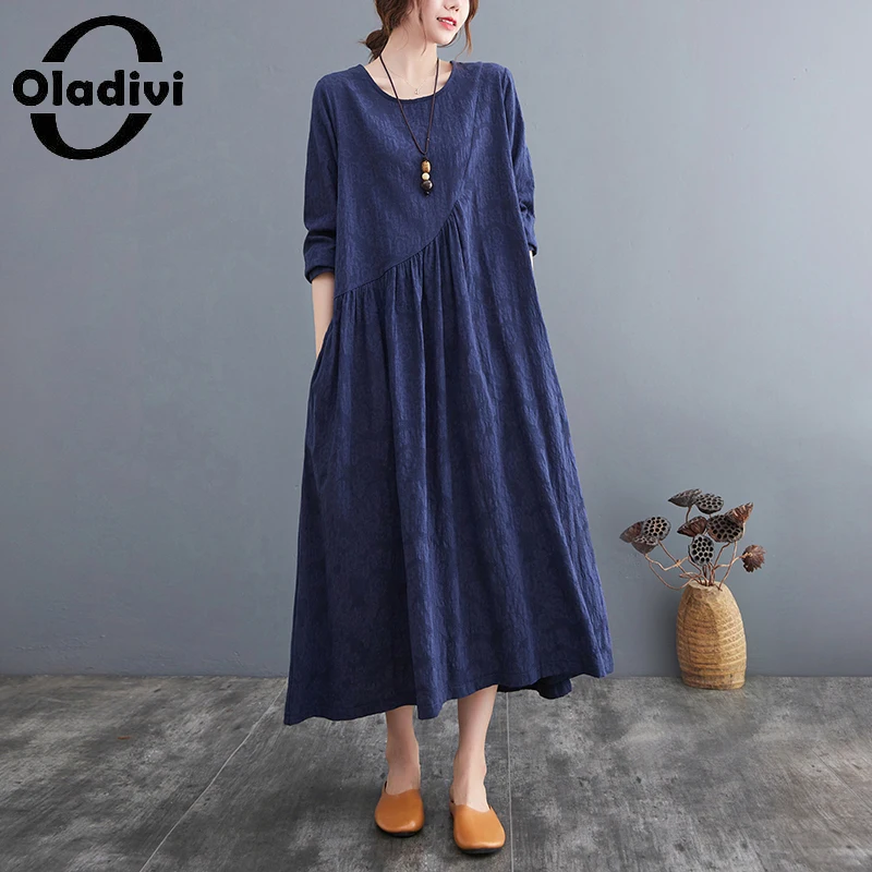 Oladivi Cotton Linen Long Sleeve Dress Oversized Women Casual Loose Large Size Dresses Vintage Ladies Tunic Vestidios Robe 2031
Oladivi Cotton Linen Long Sleeve Dress Oversized Women Casual Loose Large Size Dresses Vintage Ladies Tunic Vestidios Robe 2031