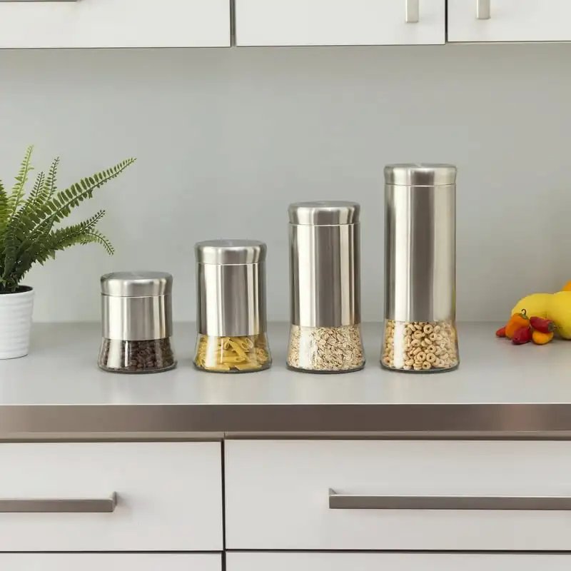 4 Piece Stainless Steel Food Storage Canister Set Organizer Dice tray Silicone kitchen accessories Soda top cover Kitchen access
4 Piece Stainless Steel Food Storage Canister Set Organizer Dice tray Silicone kitchen accessories Soda top cover Kitchen access