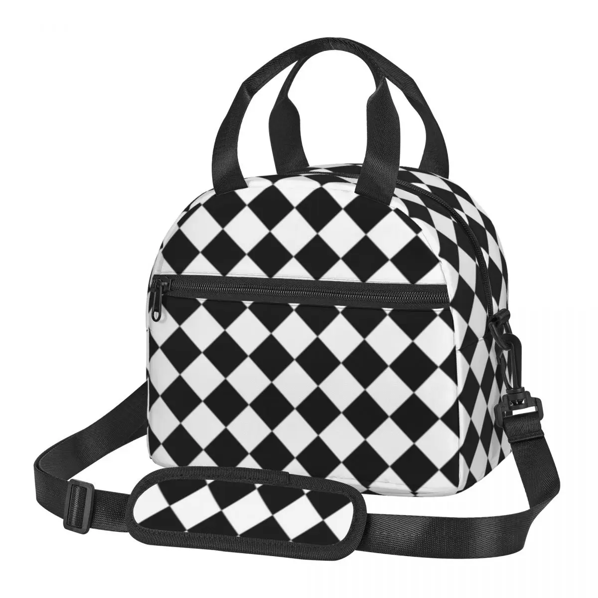 Classic Checkerboard Lunch Bag with Handle Black and White Checker Food Cooler Bag Wholesale Beautiful Clutch Car Thermal Bag
Classic Checkerboard Lunch Bag with Handle Black and White Checker Food Cooler Bag Wholesale Beautiful Clutch Car Thermal Bag