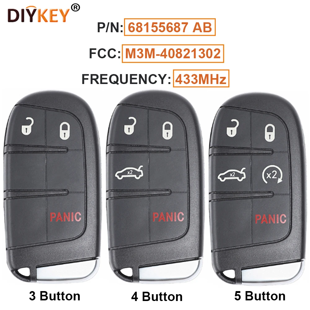 DIYKEY FCC:M3M-40821302 433MHz 3/4/5B Smart Remote Key Fob 4A Chip for Chrysler 200 300 Dodge Charger Challenger P/N:68155687 AB
DIYKEY FCC:M3M-40821302 433MHz 3/4/5B Smart Remote Key Fob 4A Chip for Chrysler 200 300 Dodge Charger Challenger P/N:68155687 AB