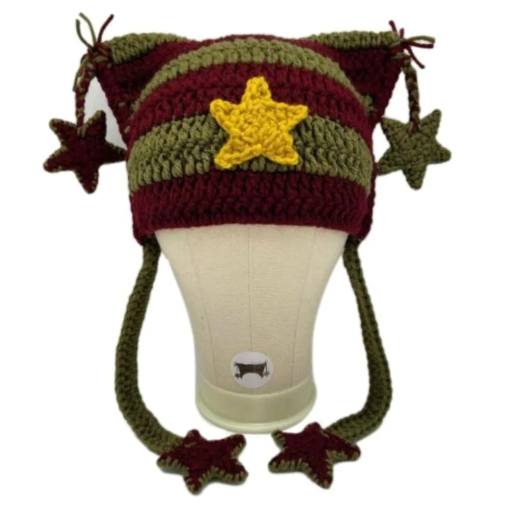 

Вязаная шапка Y2K с кошачьими ушками теплая шапка подарок ручной работы велосипедная шапка головной убор в форме кошачьих ушей зимняя шапка для взрослых и подростков
