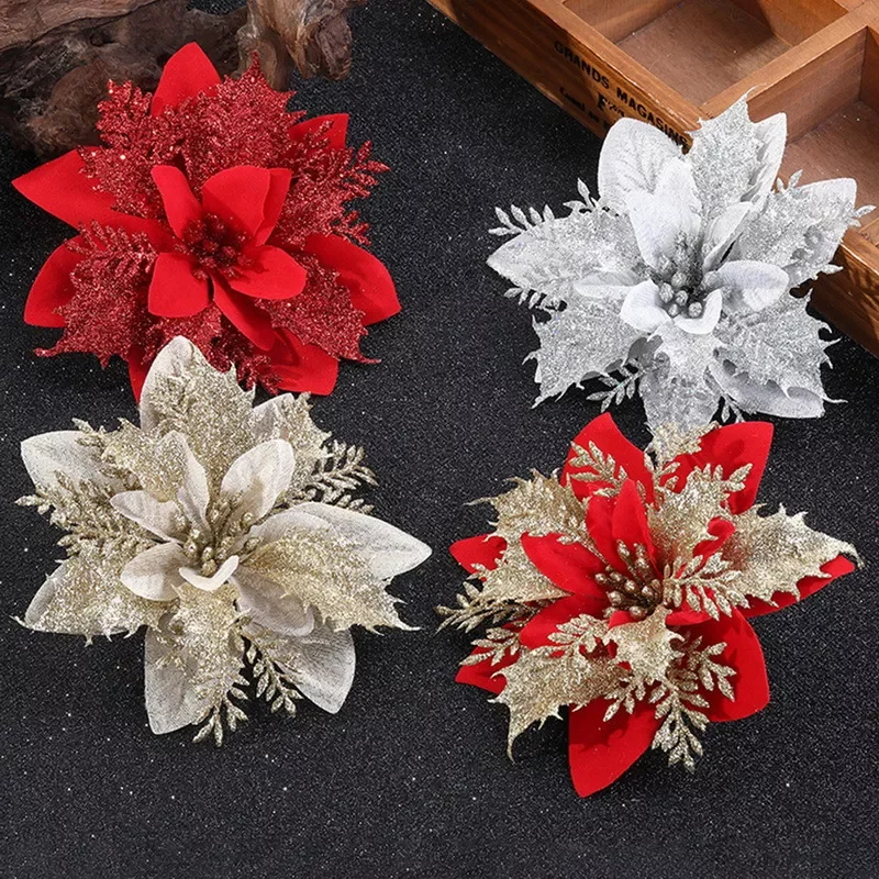 1/5/10pcs Glitter Artificial Flowers Merry Christmas Ornaments Christmas Tree Decorations for Home New Year Wedding Party Decor
1/5/10pcs Glitter Artificial Flowers Merry Christmas Ornaments Christmas Tree Decorations for Home New Year Wedding Party Decor
