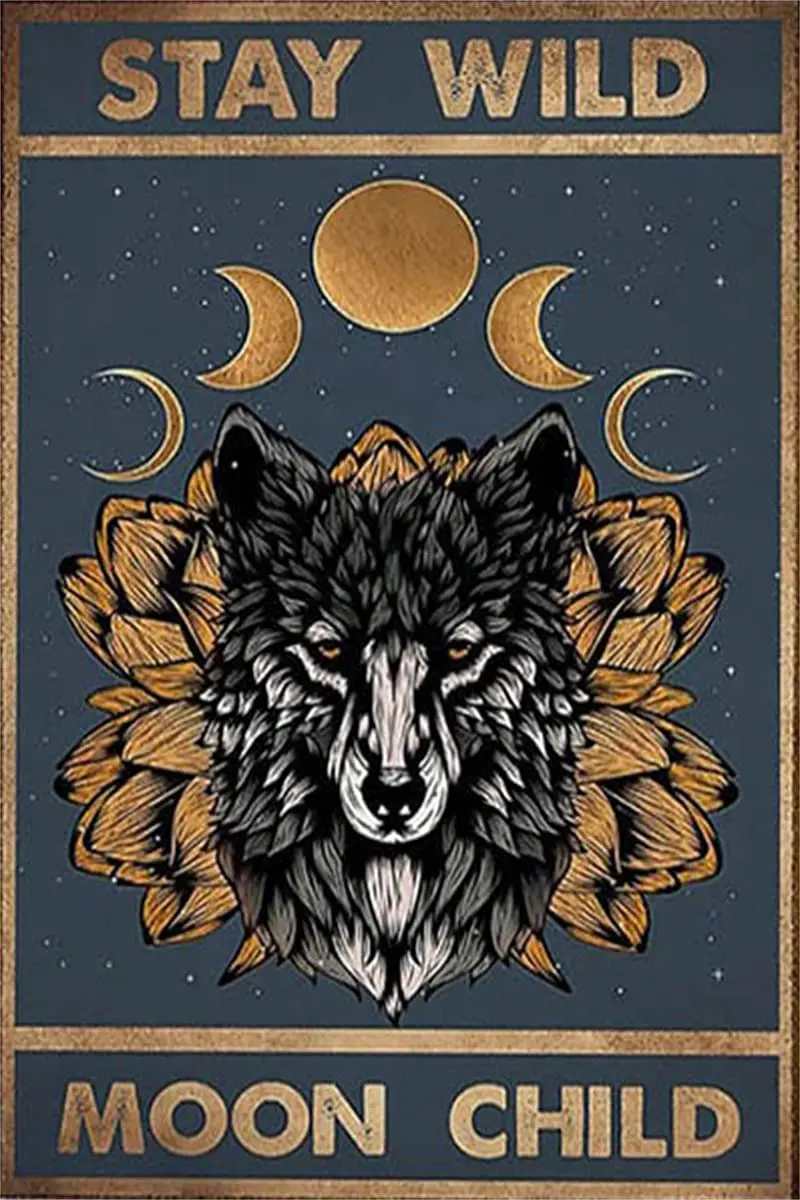 Beautiful Wolf Wild Wolf and Stay Wild Moon Child tin Signs Vintage Wall Decoration bar Garage Home Decoration Wolf tin Sign
Beautiful Wolf Wild Wolf and Stay Wild Moon Child tin Signs Vintage Wall Decoration bar Garage Home Decoration Wolf tin Sign